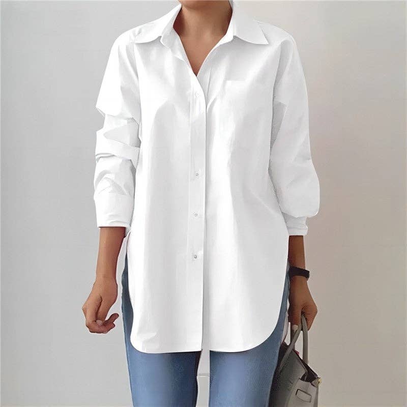 White long sleeve button-down office collared shirt