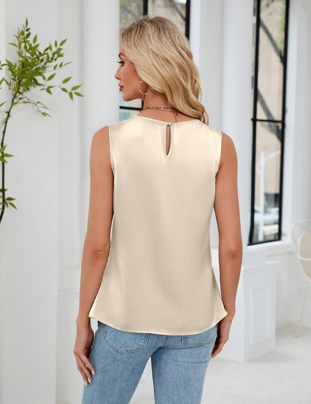The Satin Sleeveless Pleated Office Shell Top