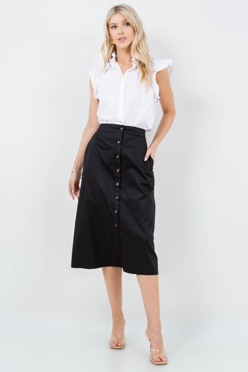 The Button Front A-Line Midi Skirt