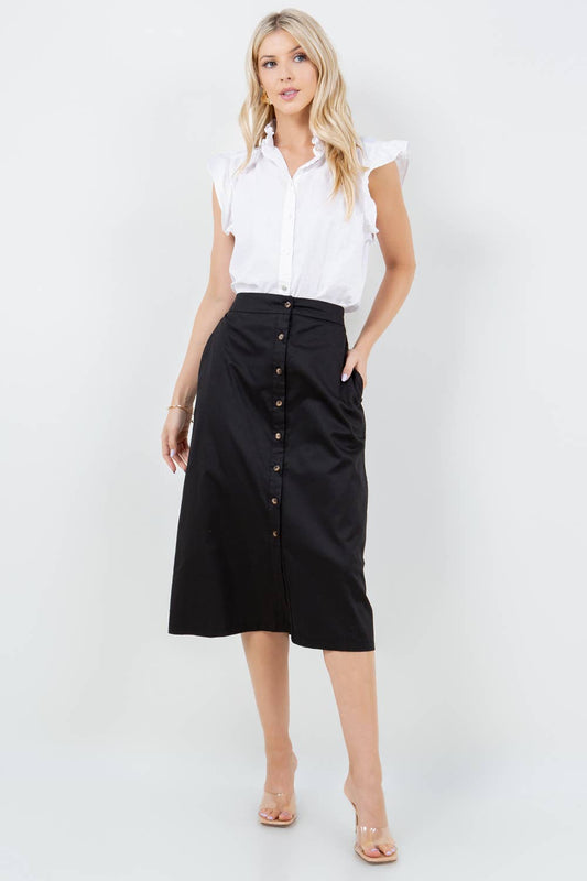 The Button Front A-Line Midi Skirt
